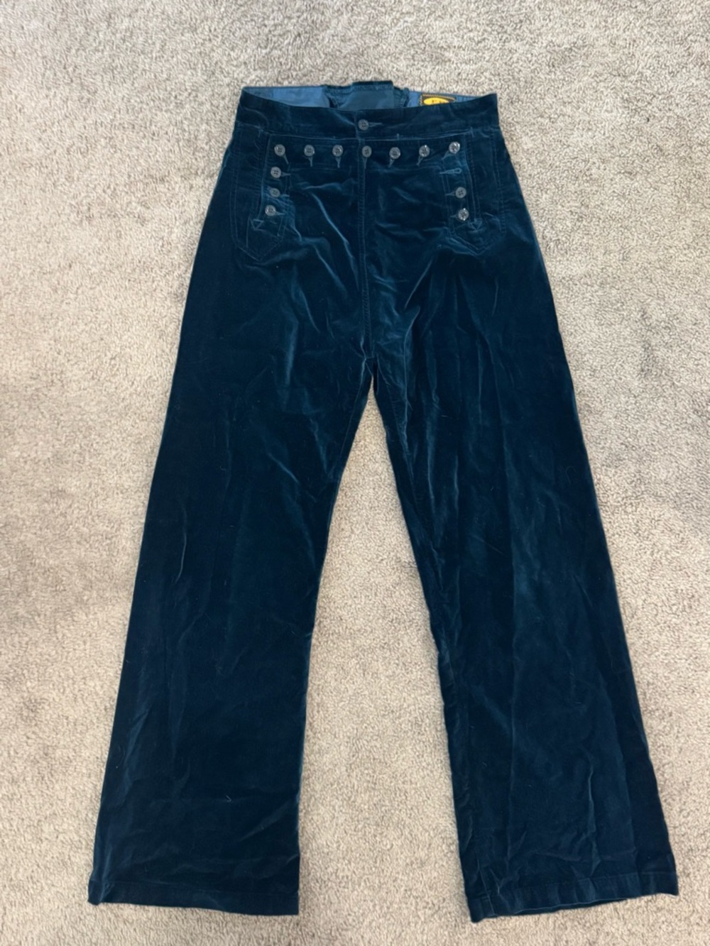 Vintage Free People Teal Velvet High-Rise Wide Leg/Flare Pants